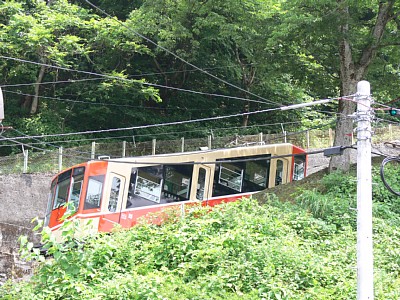 立山ケーブルカーが急坂を登ります