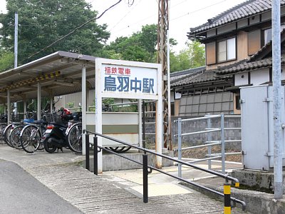 駅名板と駐輪場