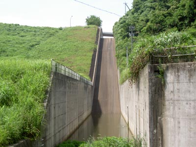 下流側から放流路を見る