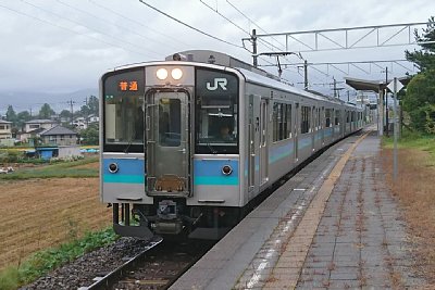 ホームに普通電車が停車しています