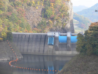 堤体を下流から見る