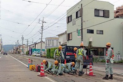 レール作業中